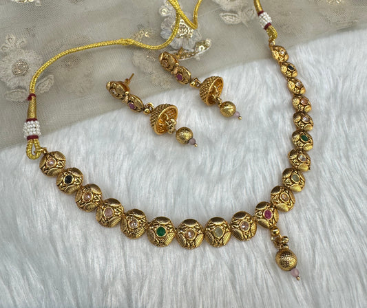 Multi Color Gold Polki Necklace Jewellery Pawan Set