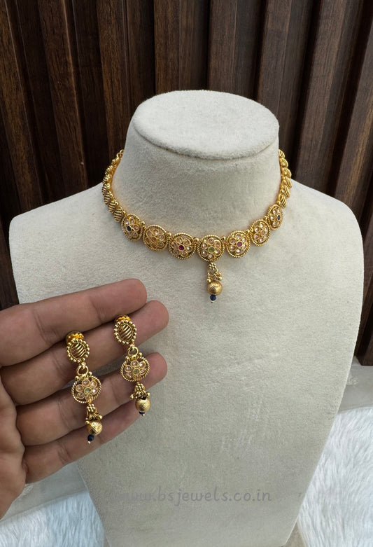 Multi Color Gold Polki Necklace Jewellery Pawan Set