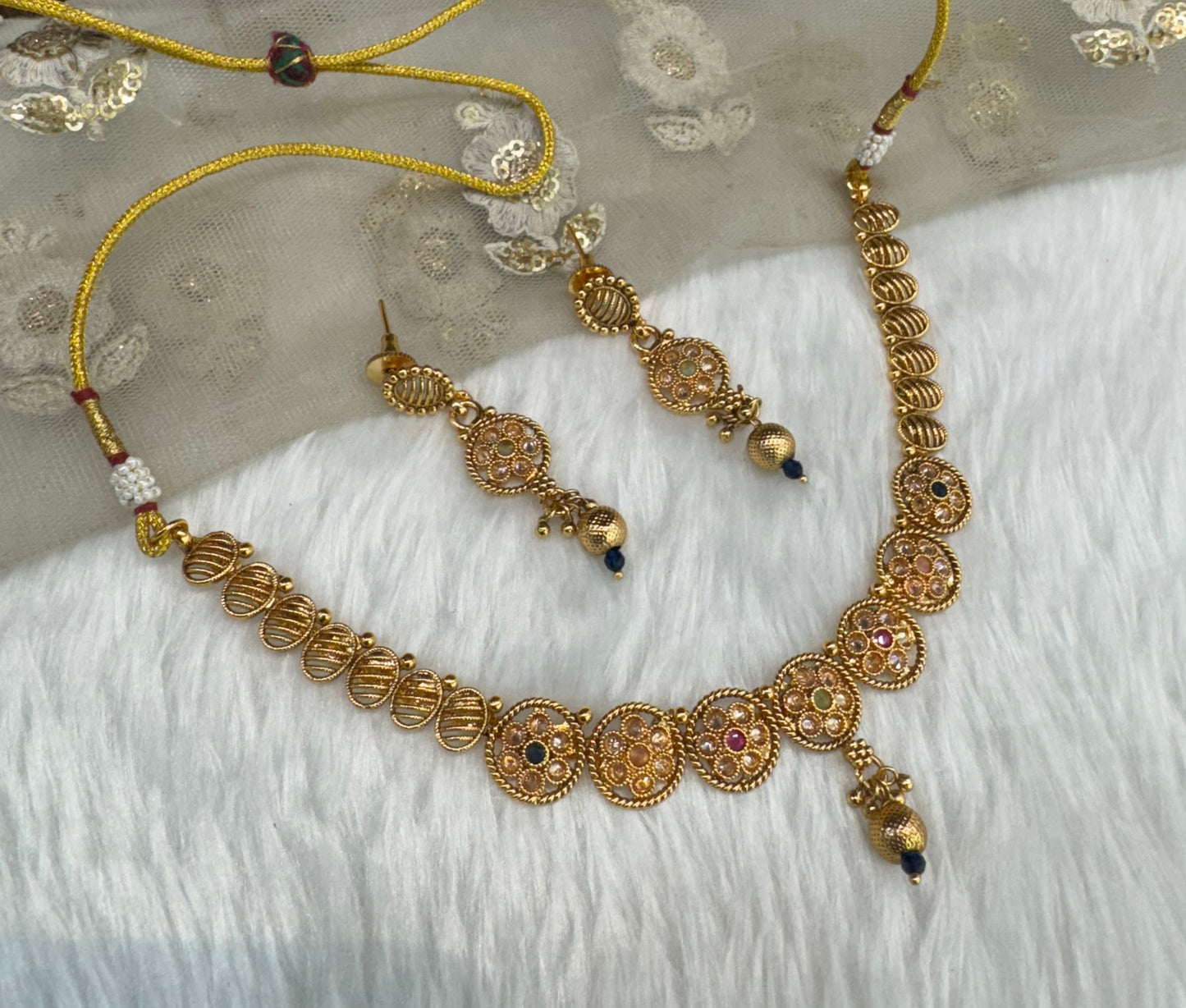 Multi Color Gold Polki Necklace Jewellery Pawan Set