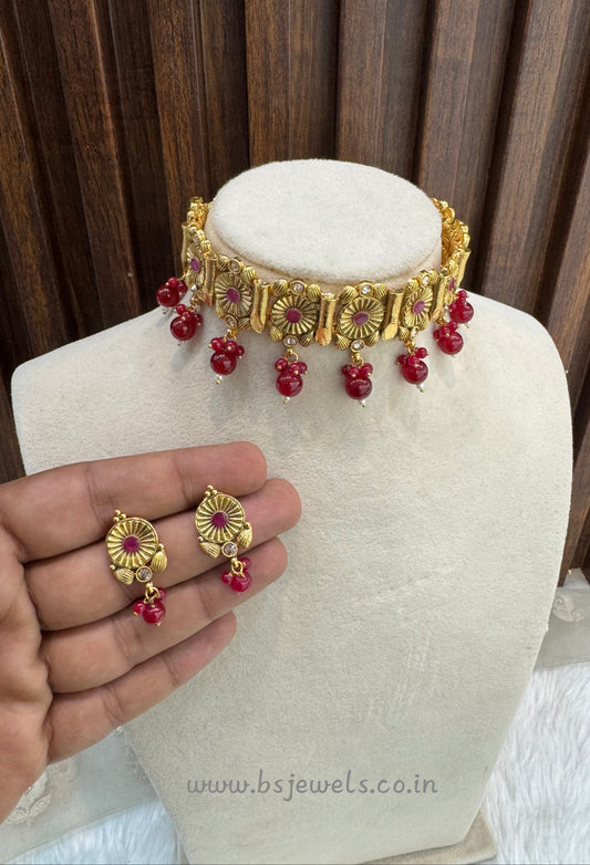 Ruby Gold Polki Choker Jewellery Bobo Set
