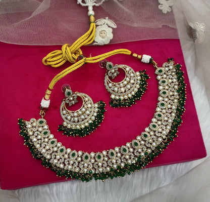 Green Antique Gold Kundan Necklace Jewellery Jot Set