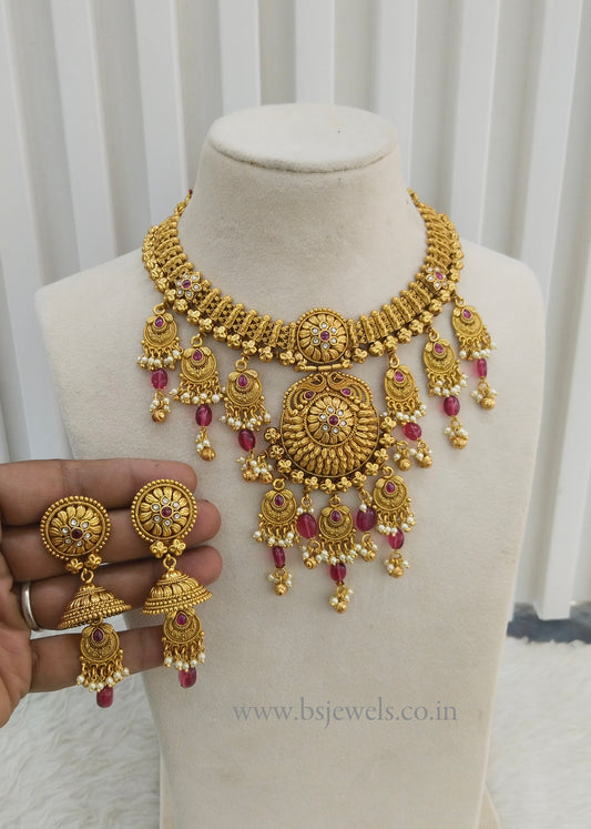Ruby Gold Polki Necklace Jewellery Harf Set