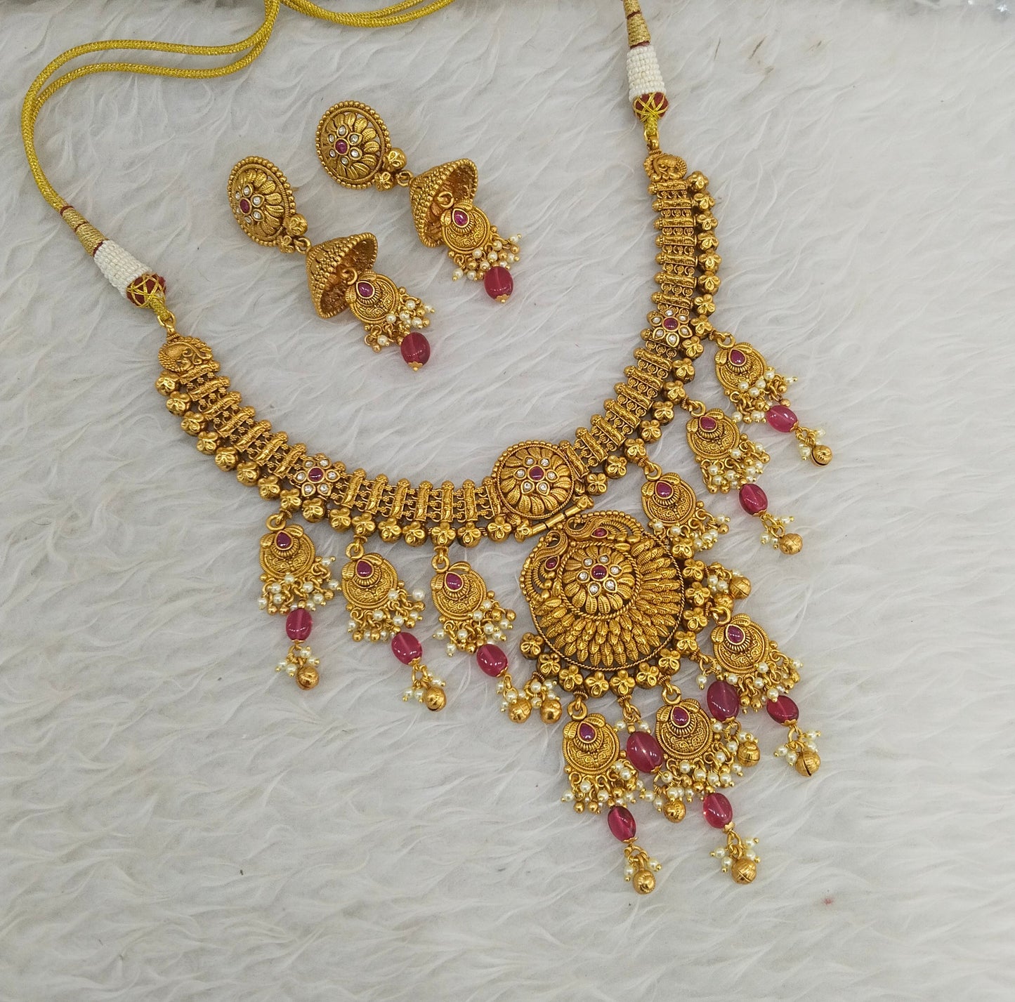 Ruby Gold Polki Necklace Jewellery Harf Set