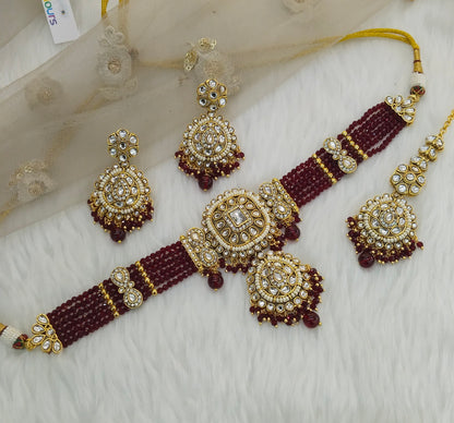 Maroon Kundan Choker Jewellery Lavina Set