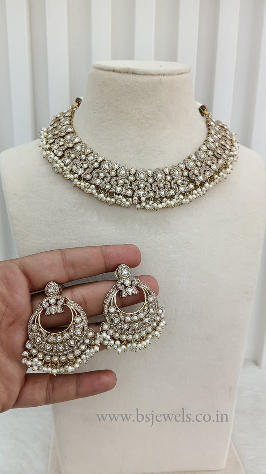Antique Gold Kundan Necklace Jewellery Jot Set