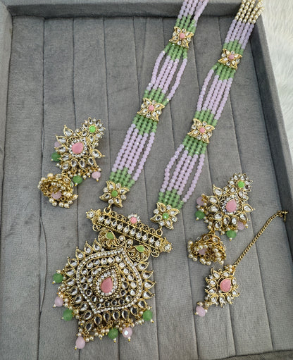 Mint Pink Kundan Rani Haar Indian Jewelry Set