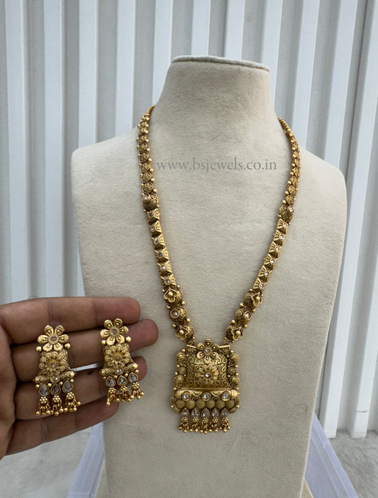 Gold Polki Long Rani Haar Necklace Jewellery Set