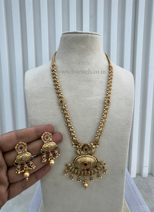 Gold Ruby Green Polki Long Rani Haar Necklace Jewellery Set