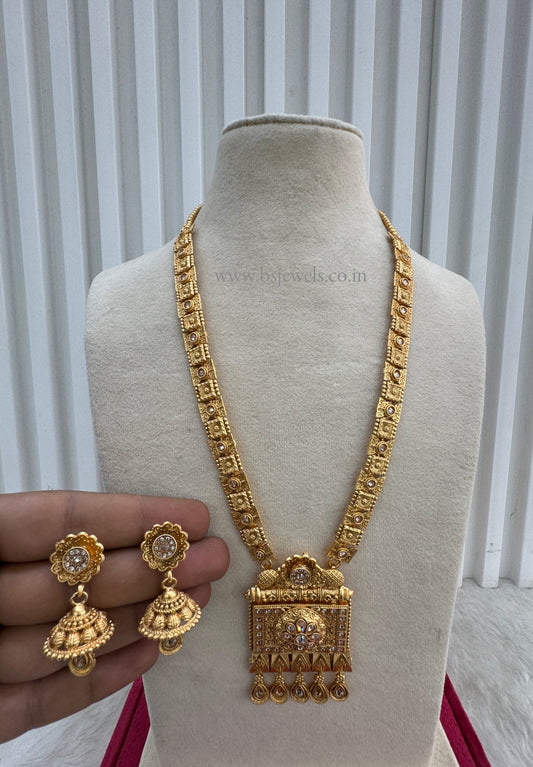 Gold Polki Long Rani Haar Necklace Jewellery Set