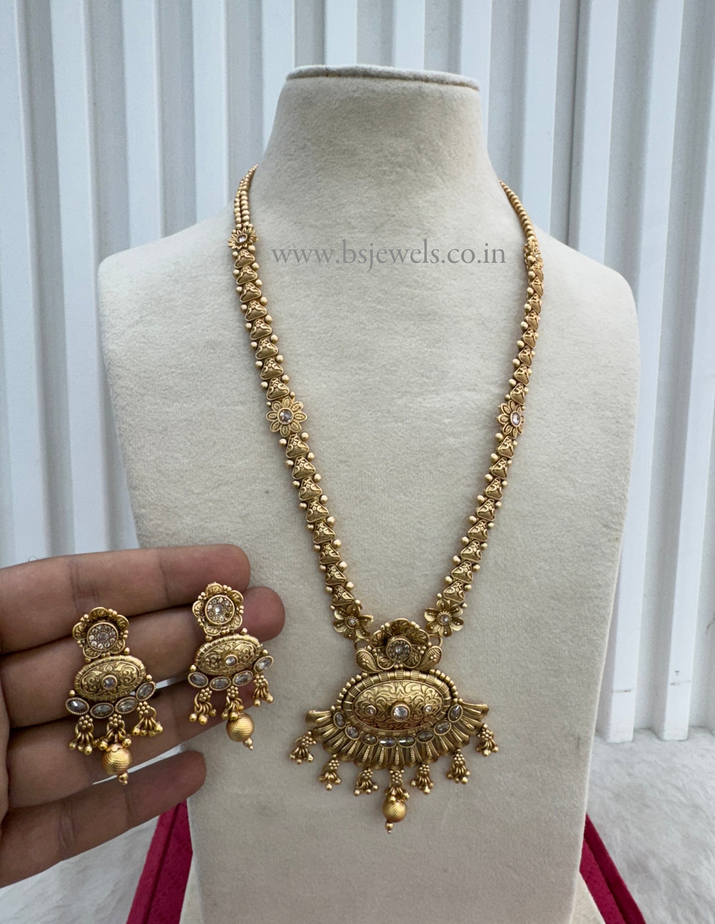 Gold Polki Long Rani Haar Necklace Jewellery Set