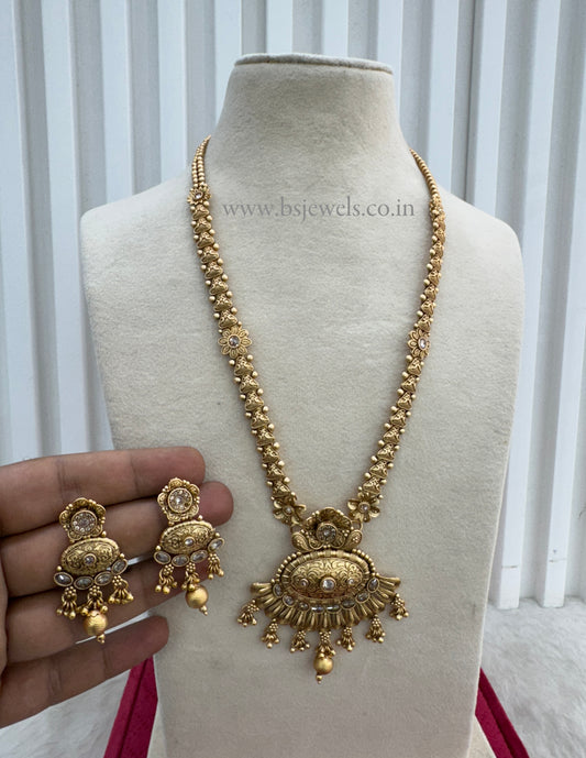 Gold Polki Long Rani Haar Necklace Jewellery Set