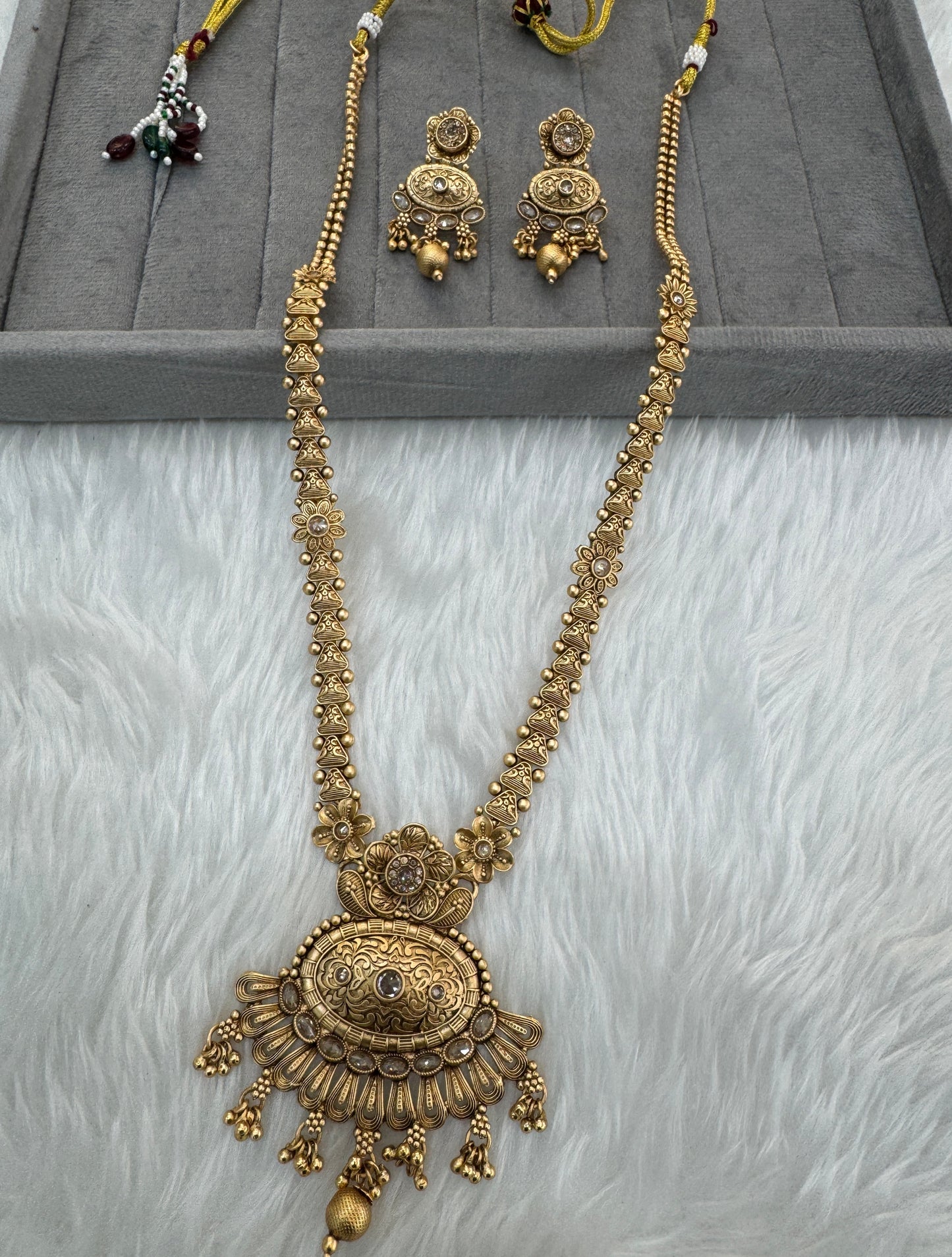 Gold Polki Long Rani Haar Necklace Jewellery Set