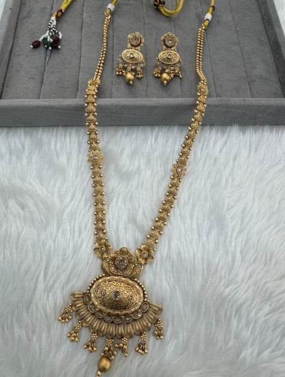 Gold Polki Long Rani Haar Necklace Jewellery Set