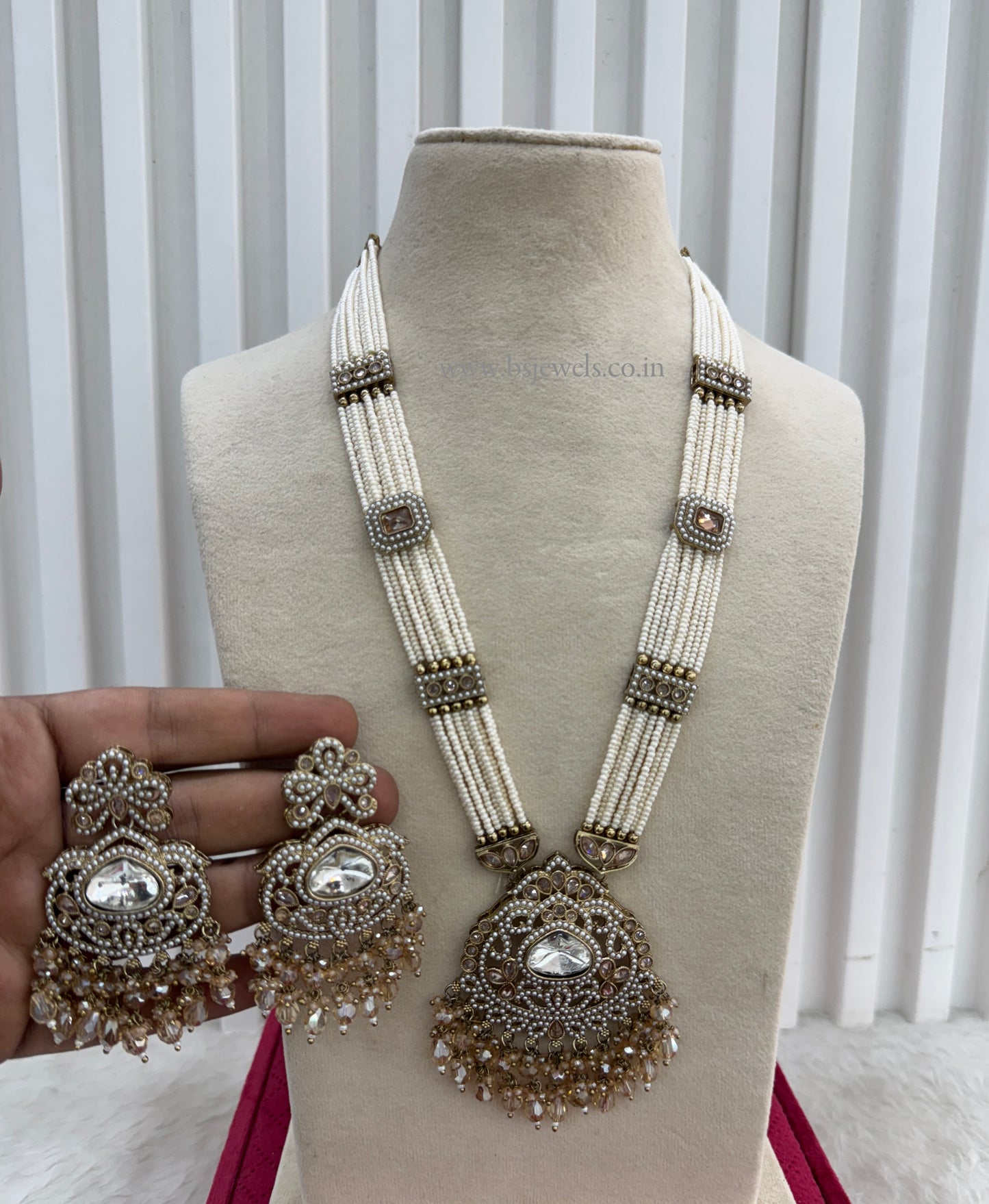 Rani Haar Antique Gold Champagne Stone Jewelry Set
