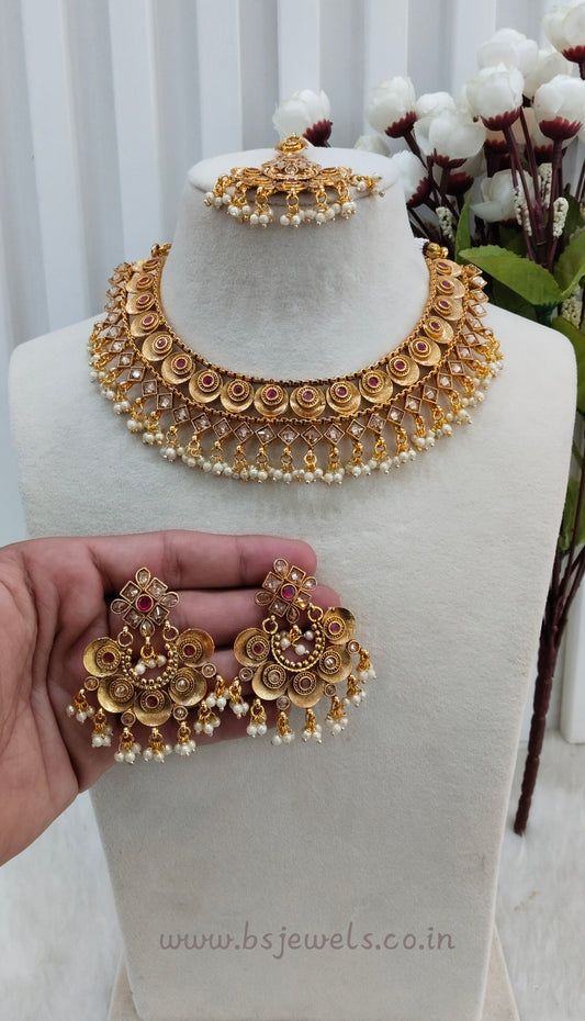 Ruby Gold Polki Necklace Jewellery Kuwar Set