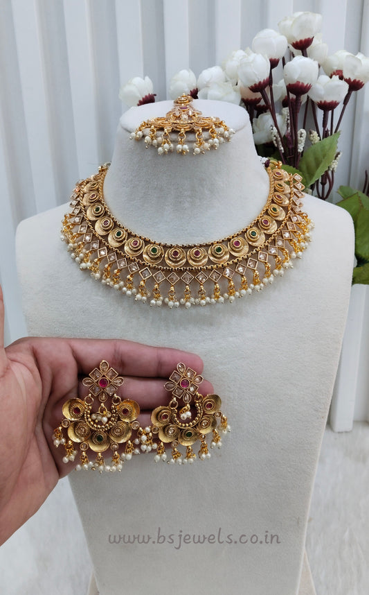 Ruby Green Gold Polki Necklace Jewellery Kuwar Set