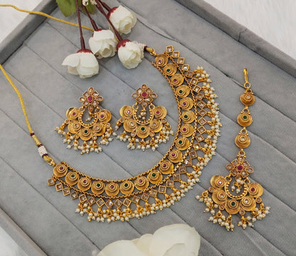 Ruby Green Gold Polki Necklace Jewellery Kuwar Set