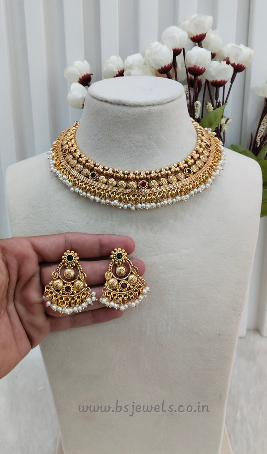 Ruby Green Gold Polki Necklace Jewellery Kuwar Set