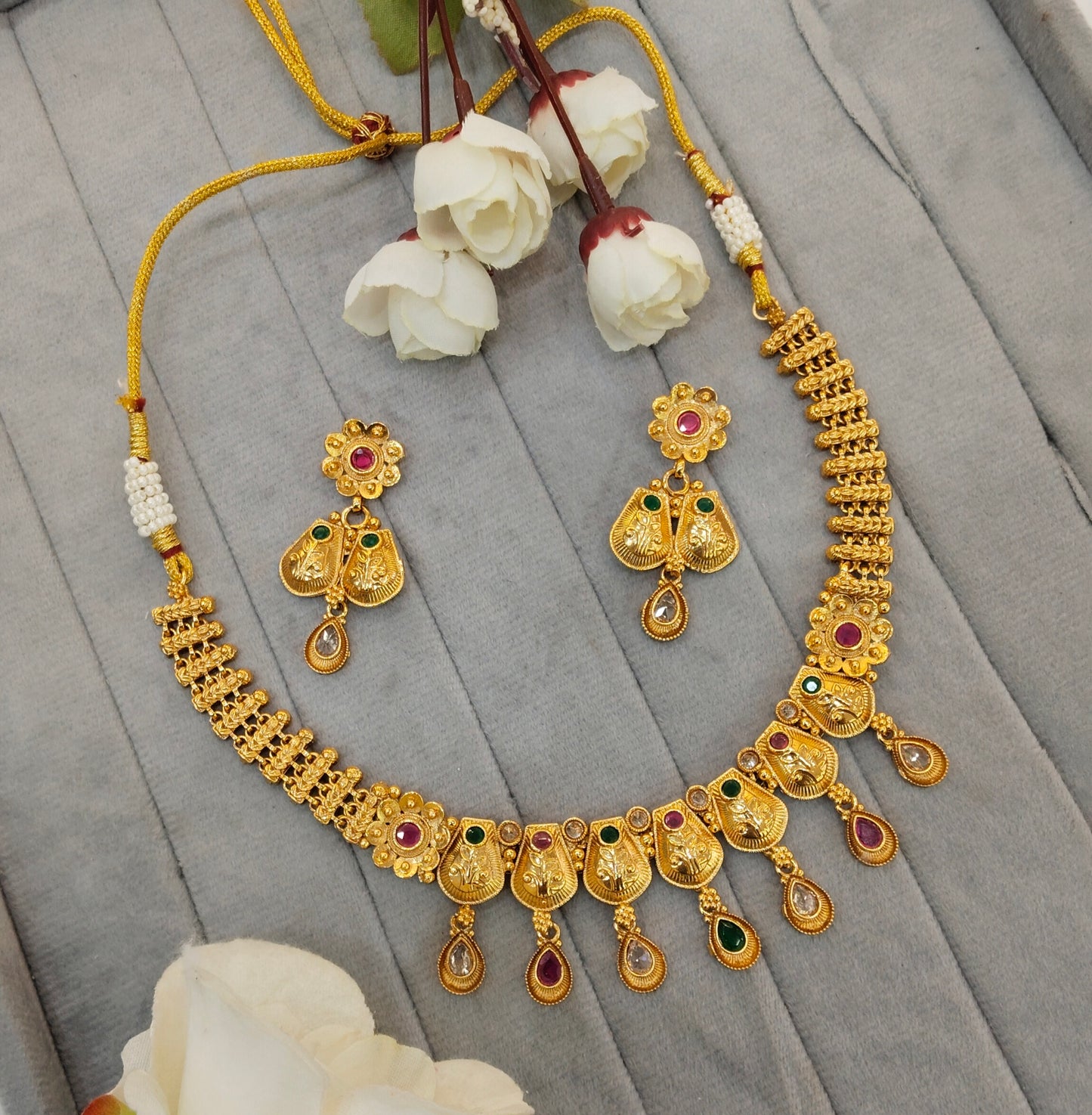 Ruby Green Gold Polki Necklace Jewellery Kuwar Set