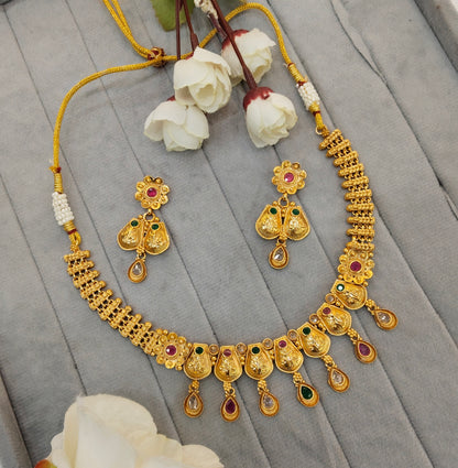 Ruby Green Gold Polki Necklace Jewellery Kuwar Set