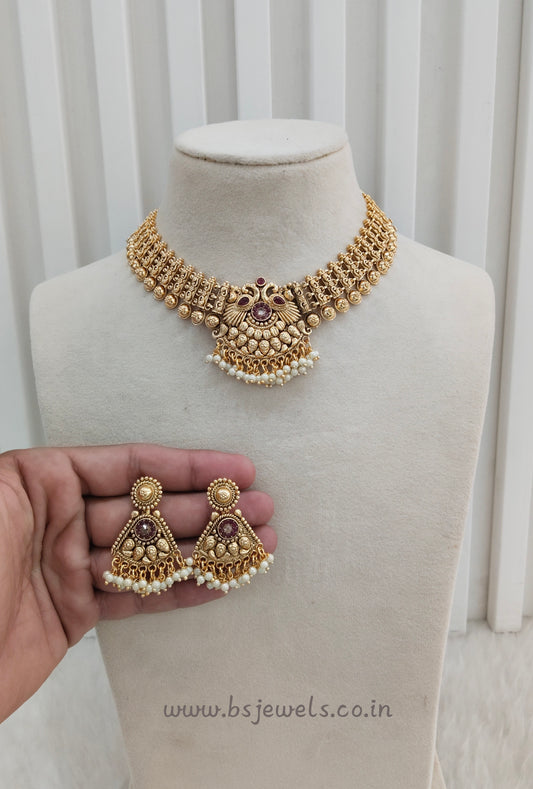 Ruby Gold Polki Necklace Jewellery Kuwar Set
