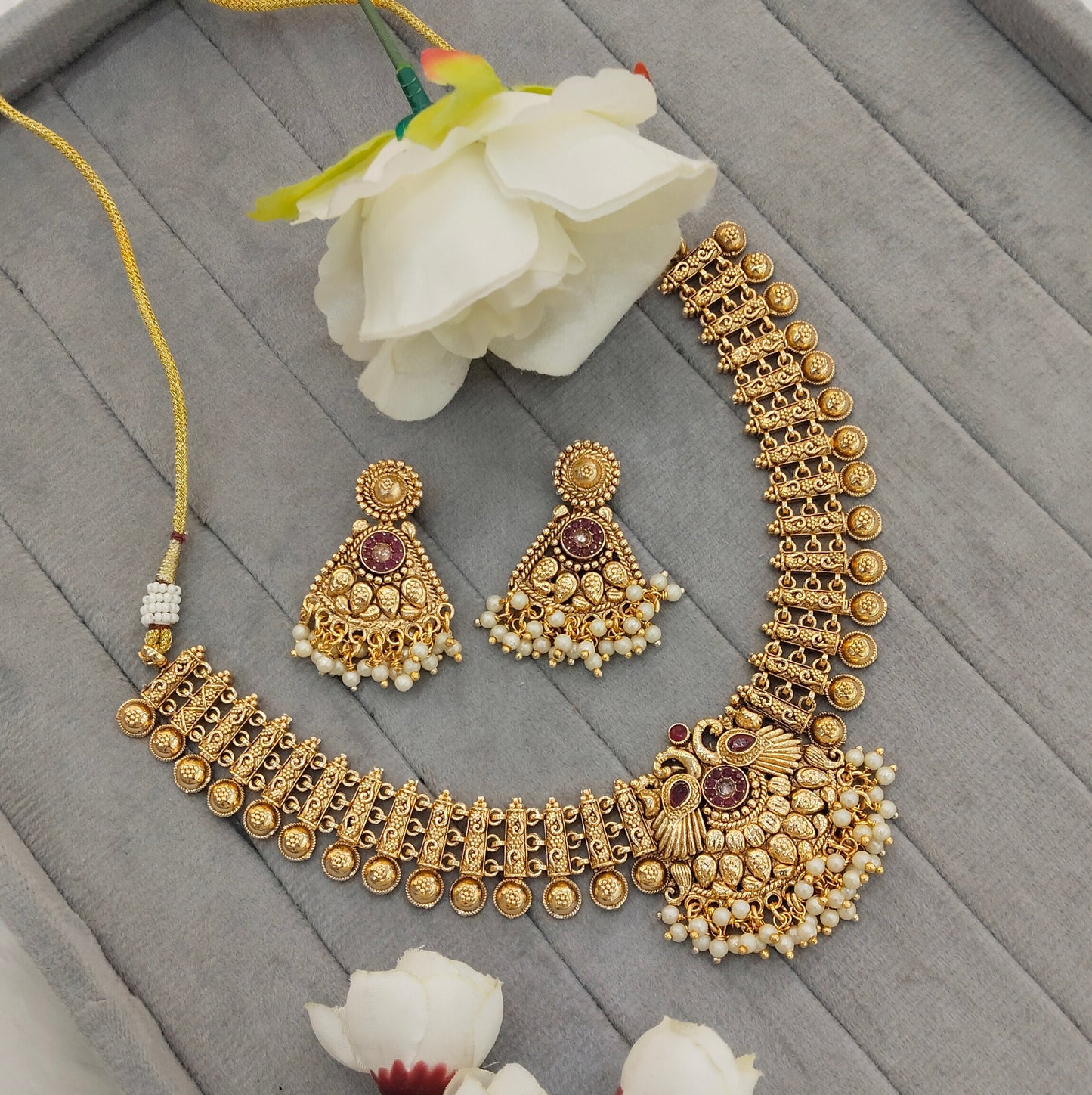 Ruby Gold Polki Necklace Jewellery Kuwar Set