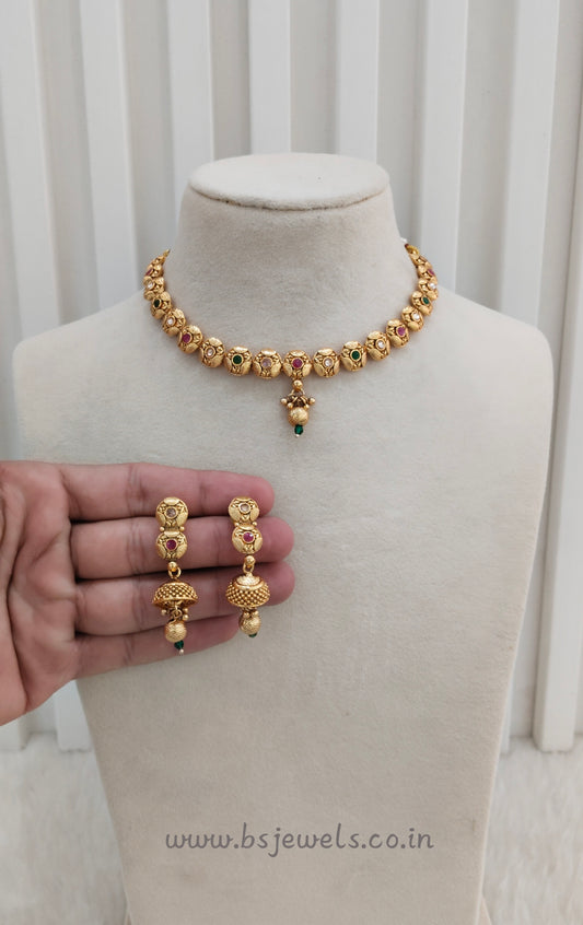 Ruby Green Gold Polki Necklace Jewellery Pawan Set
