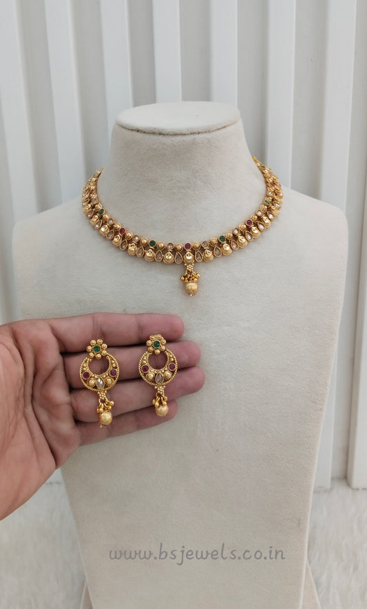 Ruby Green Gold Polki Necklace Jewellery Pawan Set