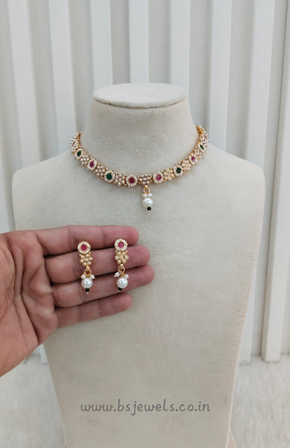 Ruby Green Gold Polki Necklace Jewellery Pawan Set