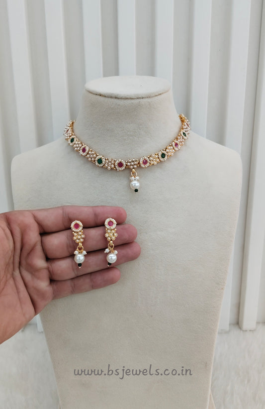 Ruby Green Gold Polki Necklace Jewellery Pawan Set