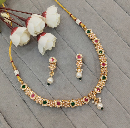 Ruby Green Gold Polki Necklace Jewellery Pawan Set