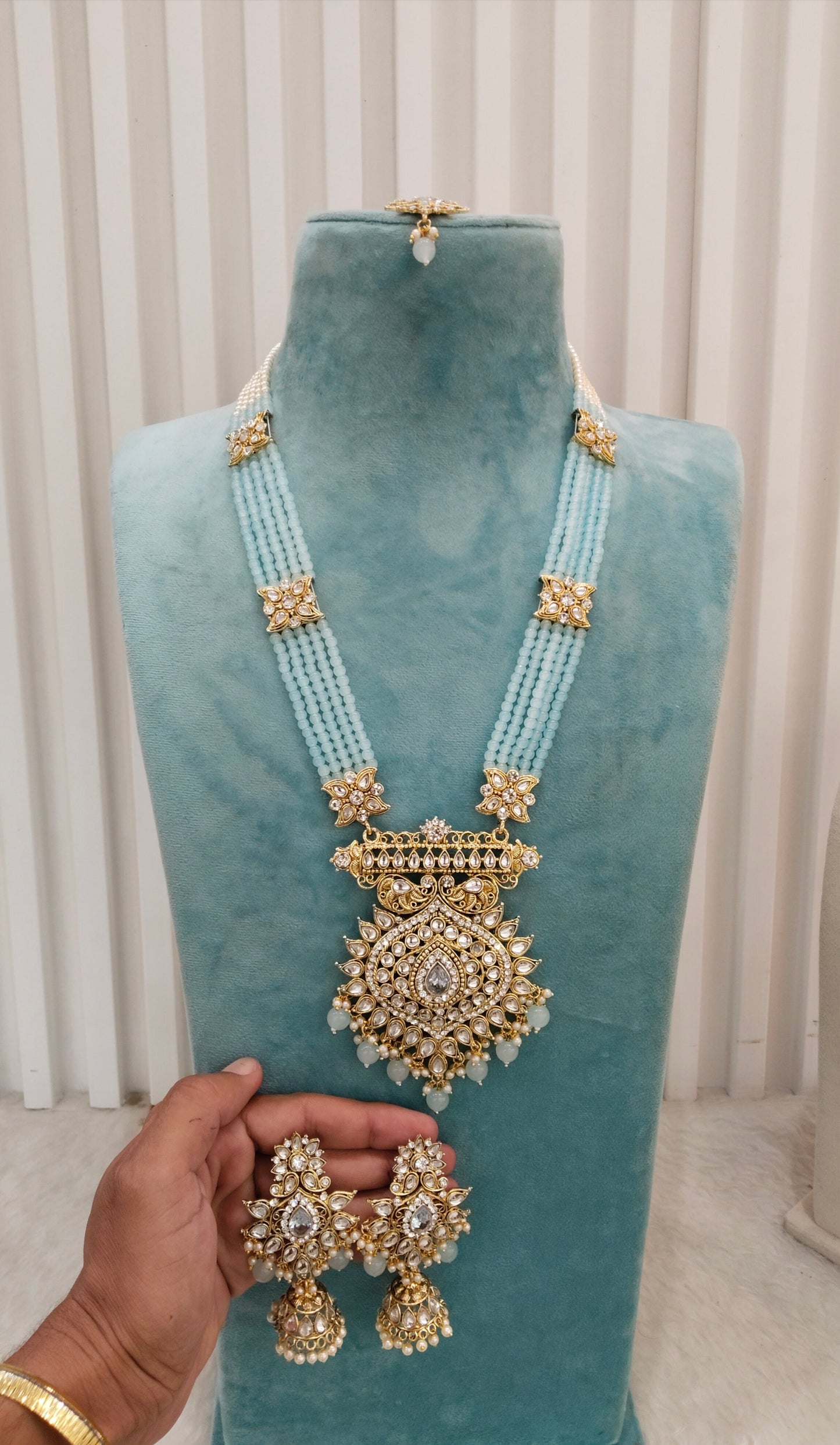 Sea Green Kundan Rani Haar Indian Jewelry Set
