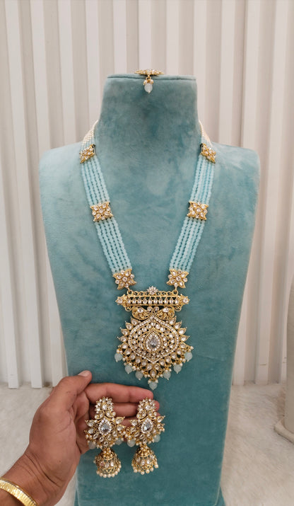 Sea Green Kundan Rani Haar Indian Jewelry Set