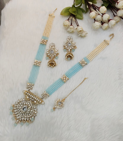 Sea Green Kundan Rani Haar Indian Jewelry Set
