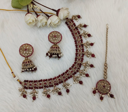 Ruby Antique Gold Necklace Jewellery Gurjot Set