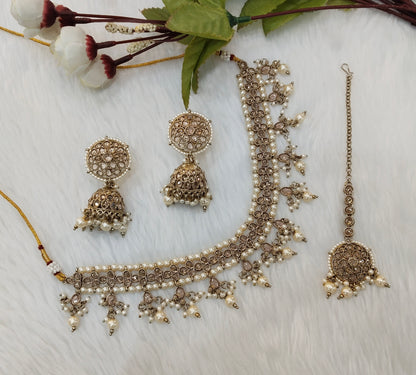 Antique Gold Necklace Jewellery Gurjot Set