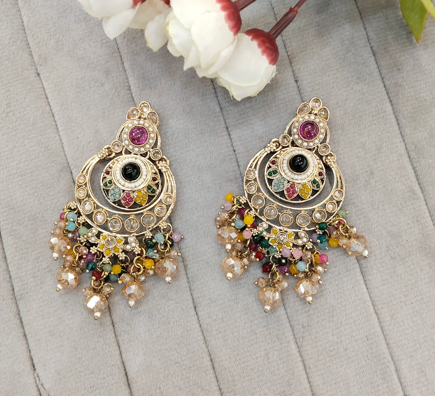 Multi Color Kundan Chandbali Bollywood Dvinder Earrings