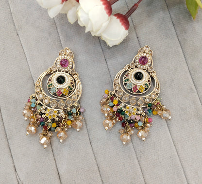 Multi Color Kundan Chandbali Bollywood Dvinder Earrings