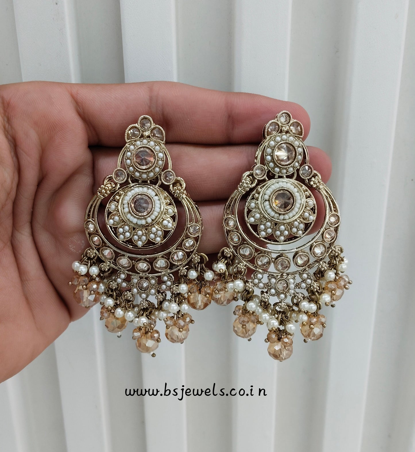 Antique Gold Kundan Chandbali Bollywood Dvinder Earrings