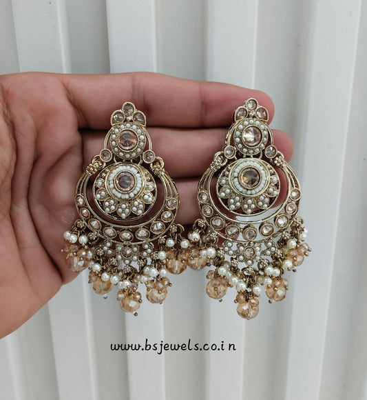 Antique Gold Kundan Chandbali Bollywood Dvinder Earrings