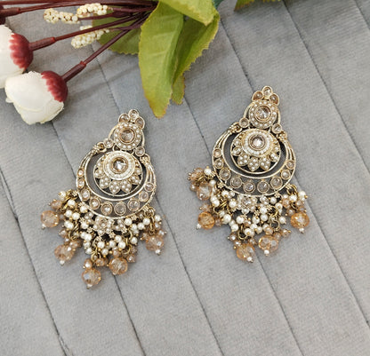 Antique Gold Kundan Chandbali Bollywood Dvinder Earrings