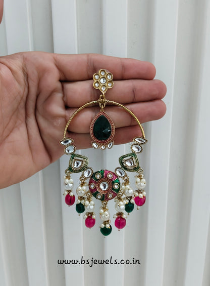 Majenta Green Kundan Bollywood Pargat Earrings