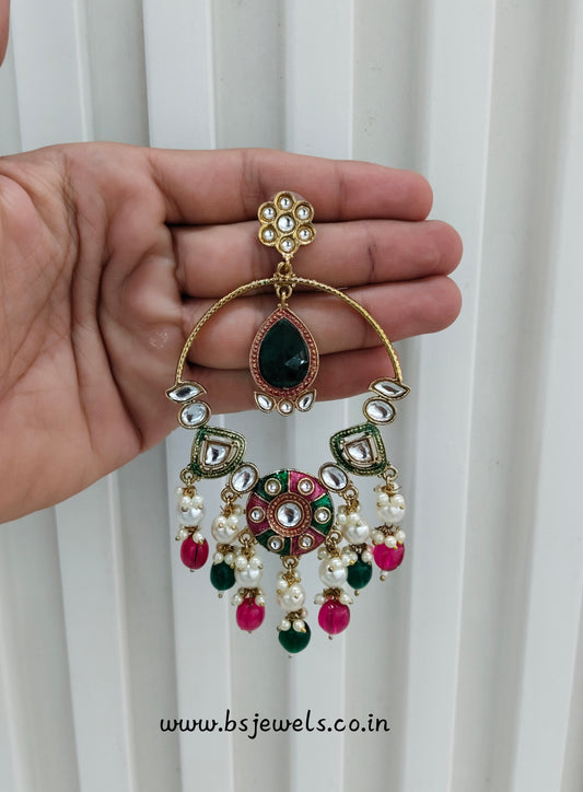 Majenta Green Kundan Bollywood Pargat Earrings