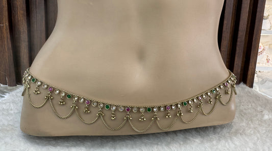 Antique Gold ruby Green Belly chain kamarbelt saree chain