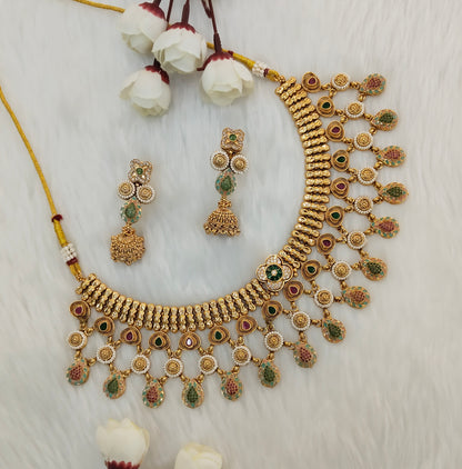 Ruby Green Gold Polki Necklace Jewellery Mulajam Set