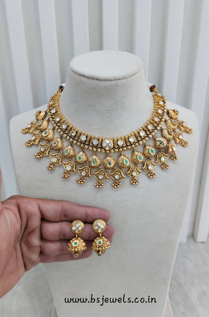 Green Gold Polki Necklace Jewellery Mulajam Set