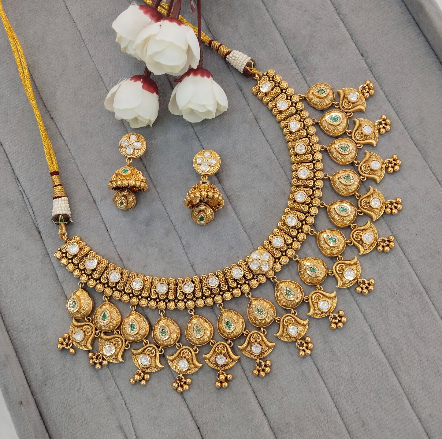 Green Gold Polki Necklace Jewellery Mulajam Set
