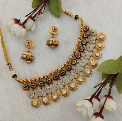 Ruby Green Gold Polki Choker Jewellery Kishu Set