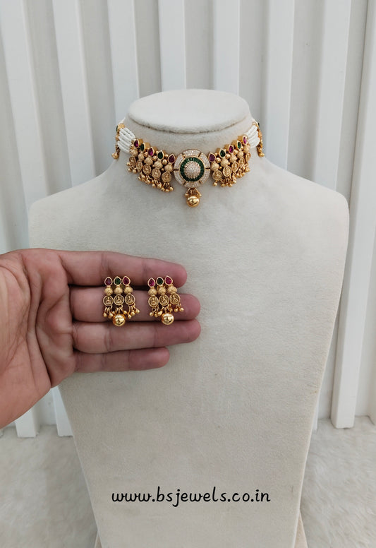 Ruby Green Gold Polki Choker Jewellery Kishu Set