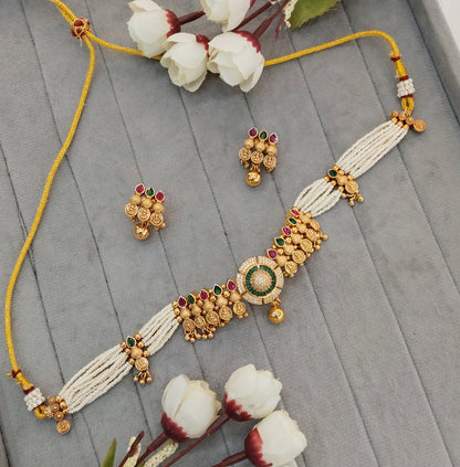 Ruby Green Gold Polki Choker Jewellery Kishu Set